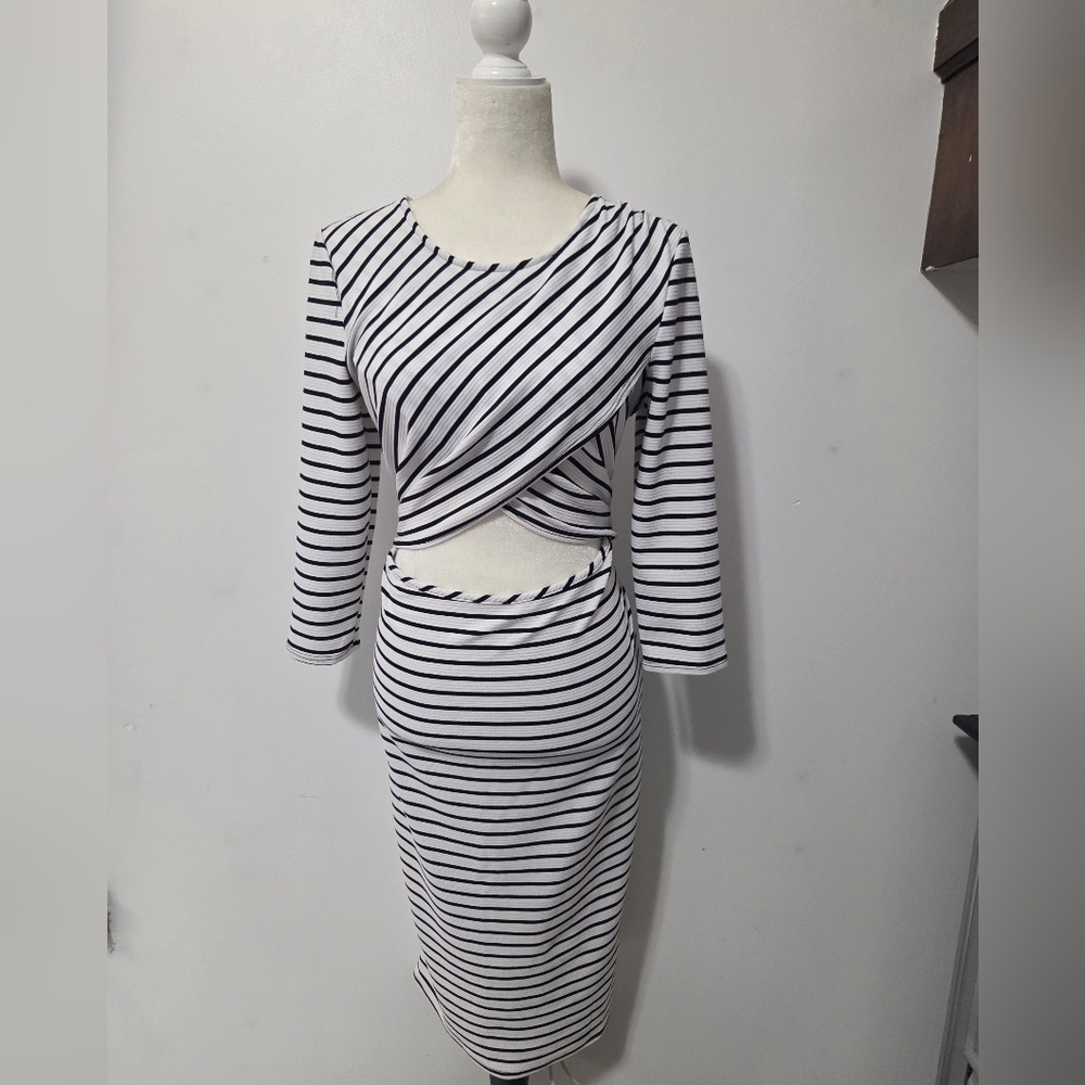 Alloy Striped Black and White Cutout Dress